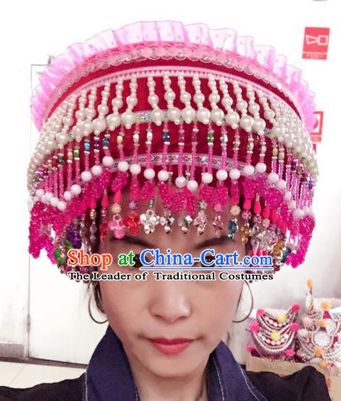 Traditional Chinese Bai Nationality Hair Accessories Female Pearls Hats Yi Ethnic Minority Headwear for Women