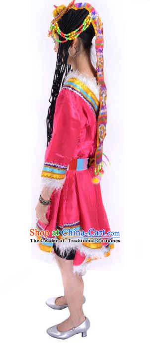Traditional Chinese Zang Nationality Red Costume China Tibetan Ethnic Minority Dress for Women