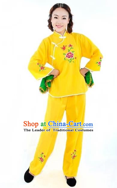 Traditional Chinese Yangge Fan Dance Costume, China Folk Dance Yellow Uniform Yangko Clothing for Women