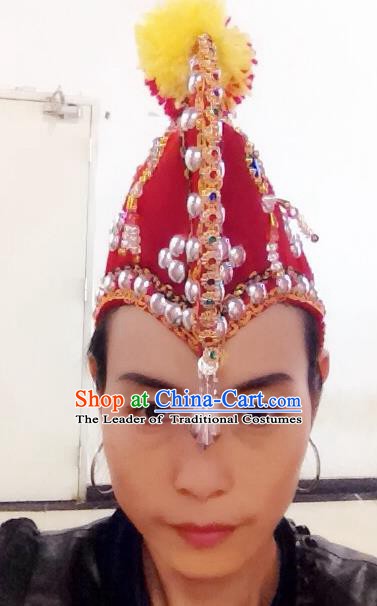 Traditional Chinese Hani Nationality Hair Accessories Red Cockscomb Hats Ethnic Minority Headwear for Women