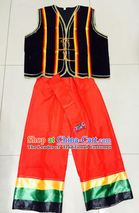 Traditional Chinese Yi Nationality Costume, China Yi Ethnic Folk Dance Clothing for Men
