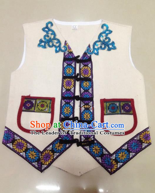 Traditional Chinese Yi Nationality Costume White Vest Ethnic Folk Dance Clothing for Kids
