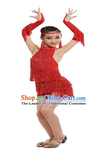 Top Grade Modern Dance Costume, Women Opening Dance Costume Latin Dance Red Dress for Women