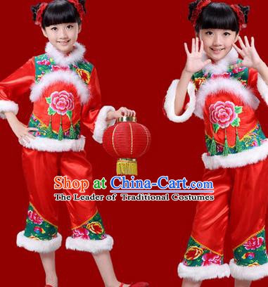 Traditional Chinese New Year Yangge Drum Dance Costume, Children Classical Yangko Dance Clothing for Kids