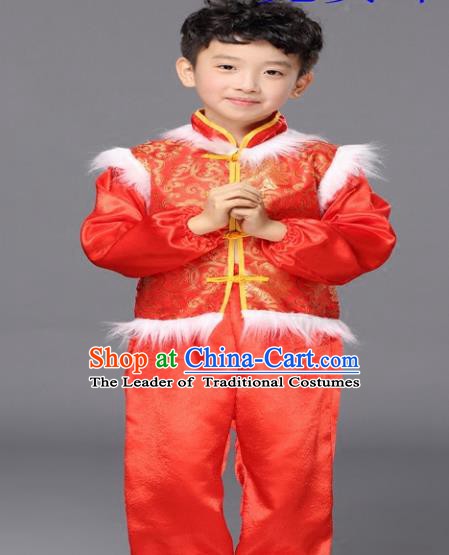 Traditional Chinese New Year Drum Dance Costume, Children Classical Yangko Dance Clothing for Kids