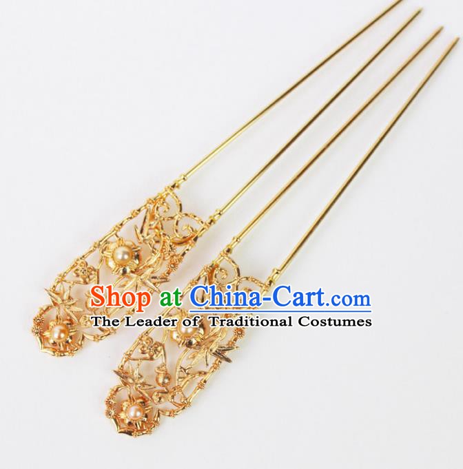 Chinese Ancient Handmade Hair Accessories Golden Hanfu Hairpins for Women
