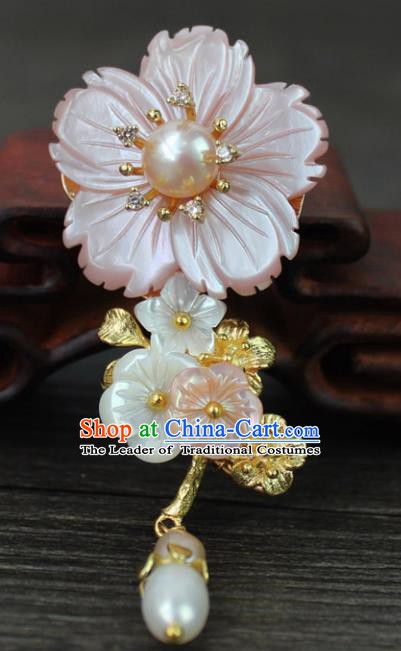 Chinese Ancient Handmade Breastpin Accessories Pink Shell Flower Brooch for Women