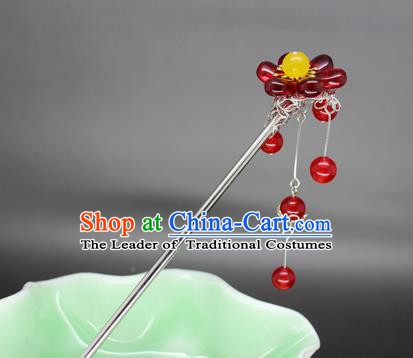 Chinese Ancient Handmade Hair Accessories Red Beads Tassel Step Shake Hair Stick Hairpins for Women