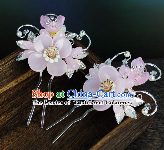 Chinese Ancient Handmade Hair Accessories Classical Pink Flowers Hairpins Hair Clip for Women