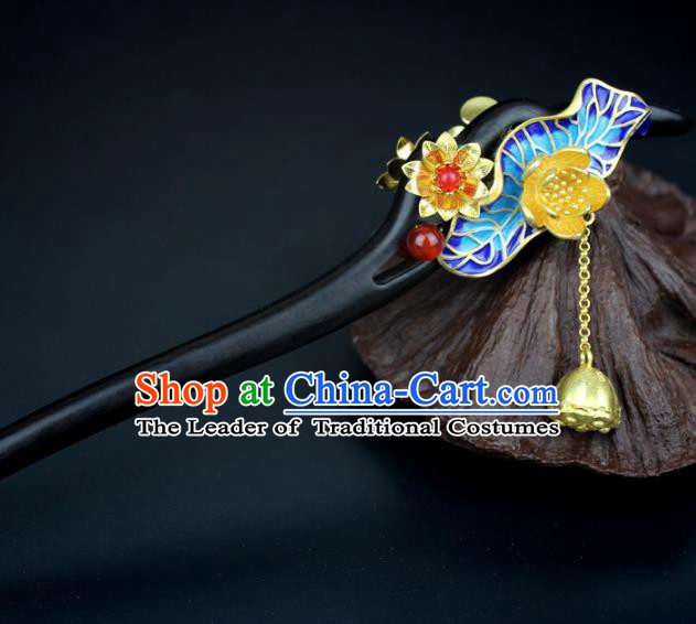 Chinese Ancient Handmade Hair Accessories Classical Hairpins Blueing Lotus Leaf Hair Clips for Women