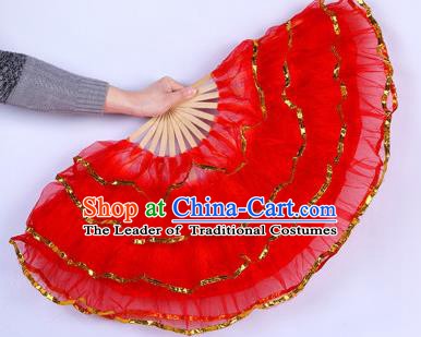 Chinese Folk Dance Props Accessories Stage Performance Yangko Red Folding Fans for Women