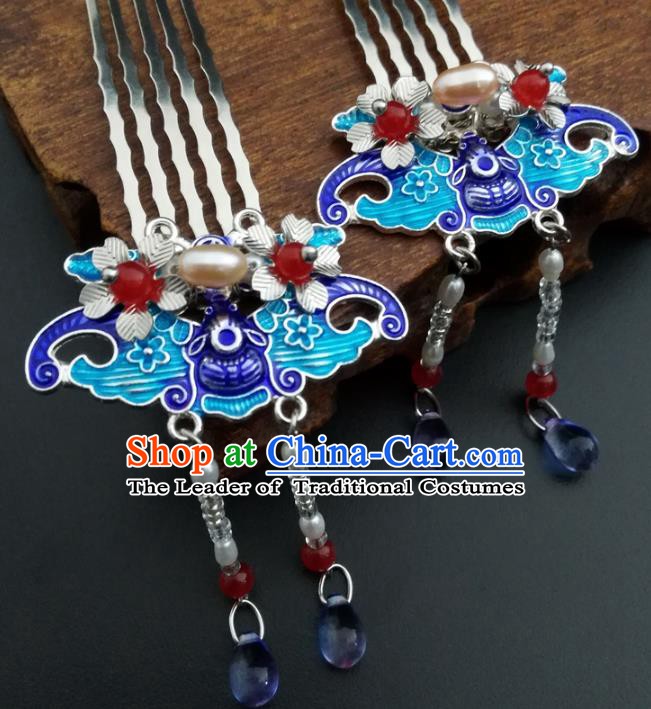 Chinese Ancient Handmade Hair Accessories Classical Hairpins Blueing Hair Comb for Women