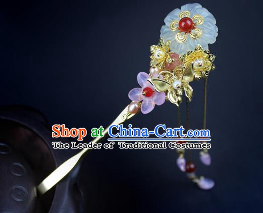 Chinese Ancient Handmade Hair Accessories Hairpins Classical Hanfu Red Beads Step Shake for Women