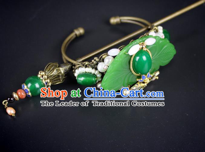 Chinese Ancient Handmade Hair Accessories Hair Crown Classical Hanfu Jade Butterfly Hairpins for Women
