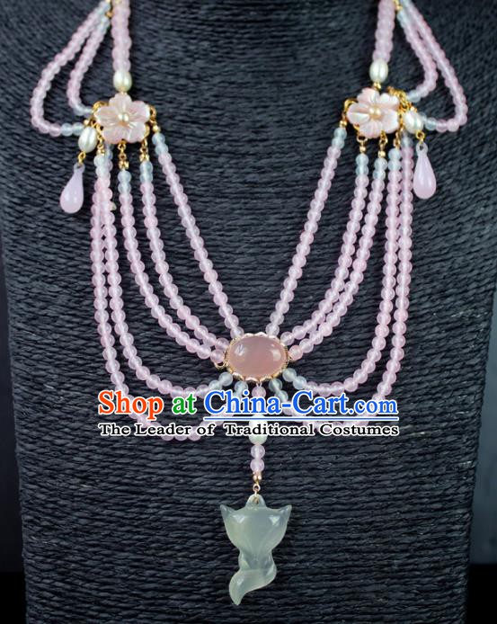 Chinese Ancient Handmade Accessories Jade Fox Necklace Beads Tassel Necklet for Women