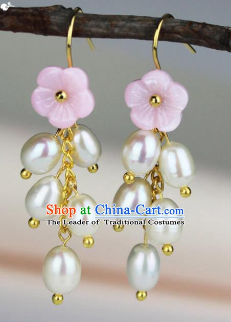 Chinese Ancient Handmade Accessories Pearls Tassel Earrings for Women