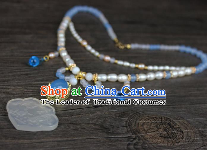 Chinese Ancient Handmade Accessories Pearls Jade Necklace for Women