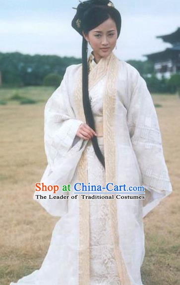 Chinese Ancient Han Dynasty Xiaowu Empress Wei Zifu Embroidered Hanfu Dress Replica Costume for Women