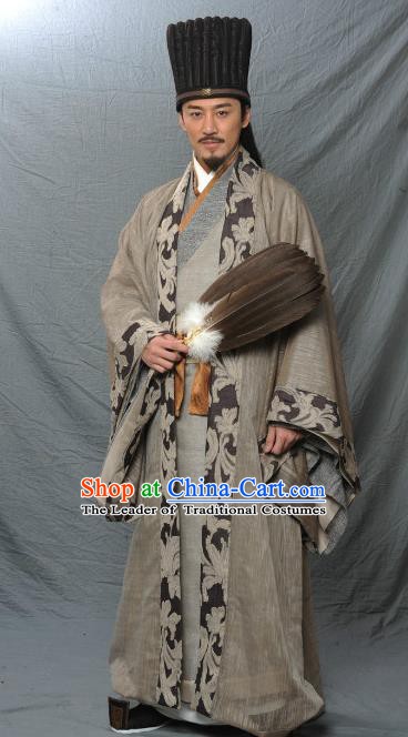 Ancient Chinese Three Kingdoms Period Kingdom Shu Prime Minister Sleep Dragon Zhuge Liang Replica Costume for Men