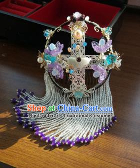 Chinese Handmade Ancient Peking Opera Hair Accessories Classical Hanfu Headwear Purple Hairpins for Women