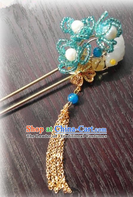 Chinese Handmade Ancient Blue Hairpins Hair Accessories Classical Hanfu Hair Clip for Women