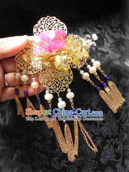 Chinese Handmade Ancient Golden Hair Stick Hair Accessories Classical Hanfu Tassel Hairpins for Women