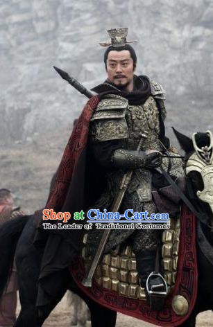 Traditional Chinese Ancient King of Western Chu State Xiang Yu Historical Costume Helmet and Armour for Men