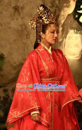 Chinese Ancient Three Kingdoms Period Wei State Queen Zhen Mi Hanfu Dress Wedding Replica Costume for Women