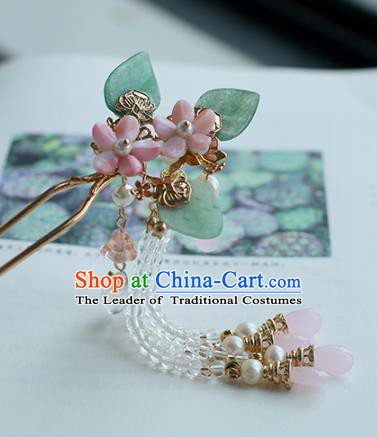 Chinese Ancient Hanfu Handmade Hairpins Pink Flowers Hair Clip Hair Accessories for Women