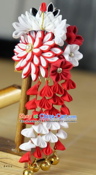 Traditional Asian Japan Hair Accessories Red Flowers Tassel Hairpins Japanese Fashion Apparel Kimono Headwear for Women