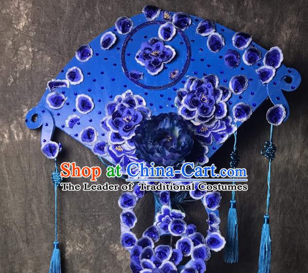 Top Grade Chinese Deluxe Hair Accessories Blue Headdress Halloween Stage Performance Headwear for Women