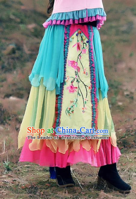 Traditional China National Costume Bust Skirt Chinese Tang Suit Embroidered Peach Blossom Dress for Women