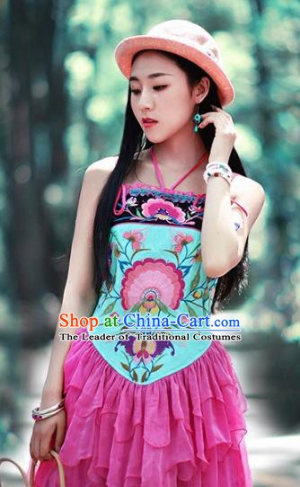 Traditional China National Costume Tang Suit Camisole Chinese Embroidered Sun-top Vests for Women
