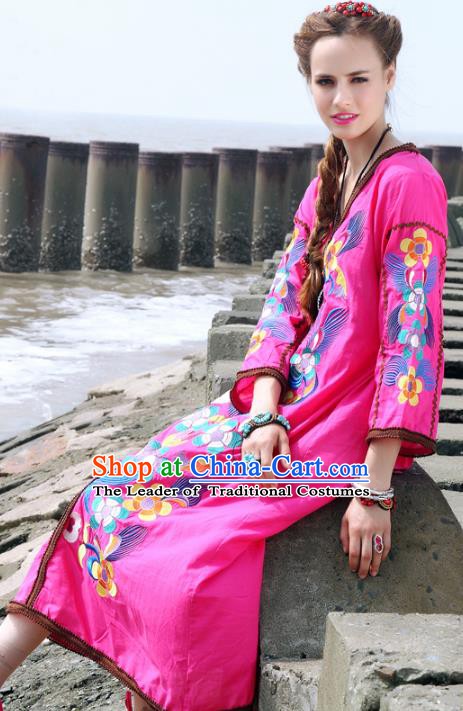 Traditional China National Costume Pink Dress Chinese Tang Suit Embroidered Dresses for Women