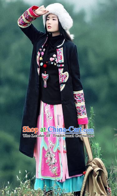Traditional China National Costume Chinese Tang Suit Black Dust Coats for Women