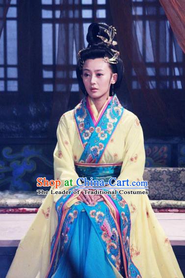 Traditional Chinese Ancient Warring States Period Wu State Imperial Consort Xi Shi Embroidered Replica Costume for Women