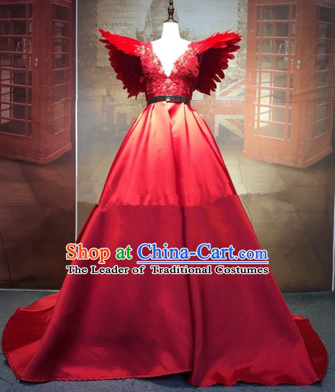 Top Grade Stage Performance Costume Wedding Dress Catwalks Red Full Dress for Women