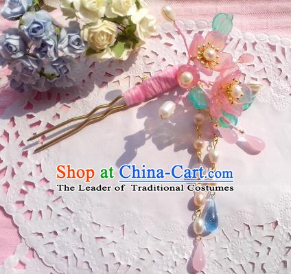 Traditional Chinese Ancient Hair Accessories Pink Flowers Hairpins Hair Jewellery Headwear for Women