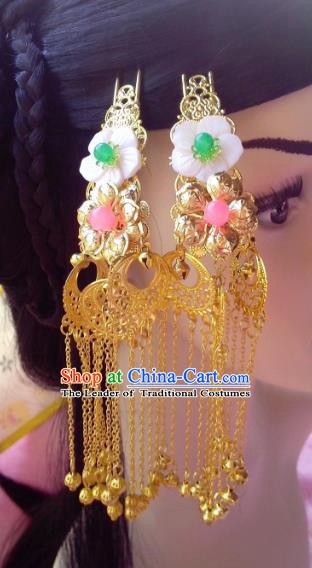 Traditional Chinese Ancient Hair Accessories Hairpins Golden Tassel Step Shake Hair Clips for Women