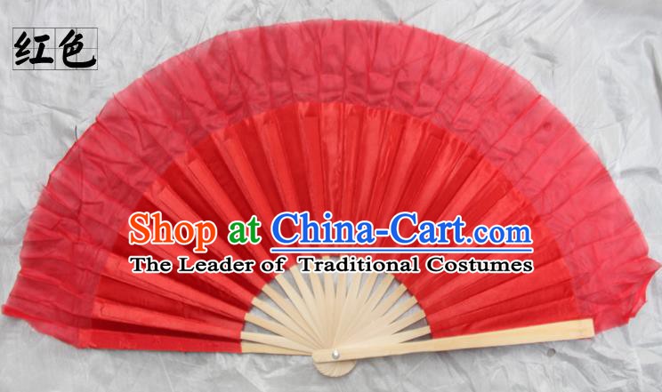 Top Grade Chinese Folk Dance Folding Fans Yangko Dance Red Silk Fan for Women