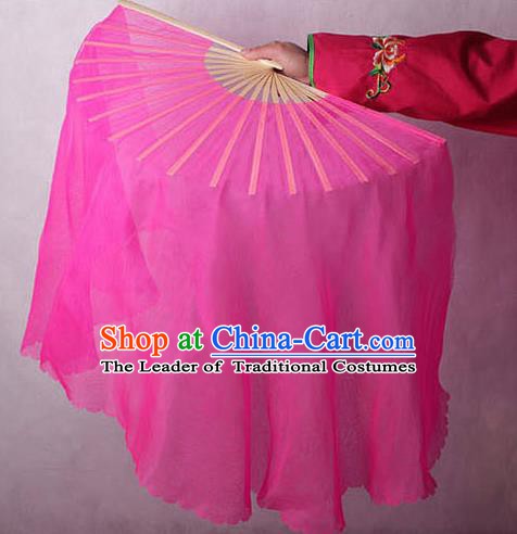 Chinese Handmade Folk Dance Rosy Ribbon Folding Fans Yangko Dance Classical Fans for Women