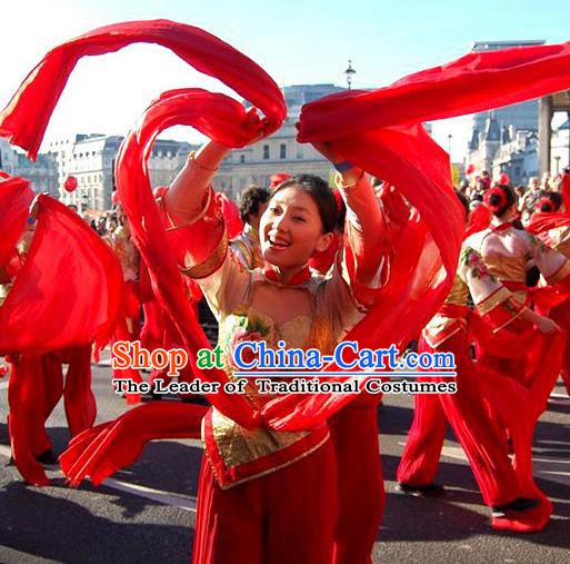 Chinese Handmade Folk Dance Red Ribbon Yangko Dance Classical Silk Long Ribbons for Women