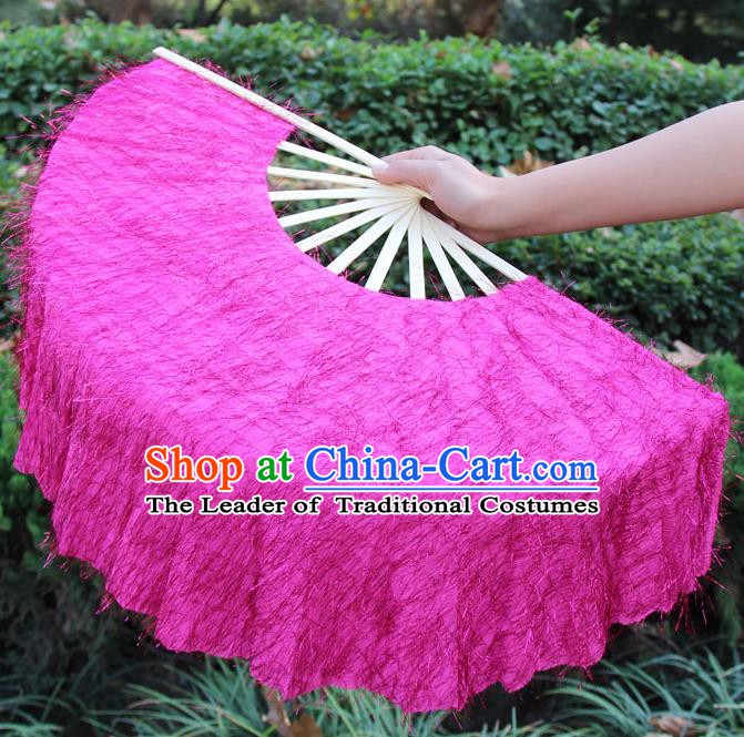 Chinese Handmade Folk Dance Rosy Folding Fans Yangko Dance Classical Dance Fans for Women