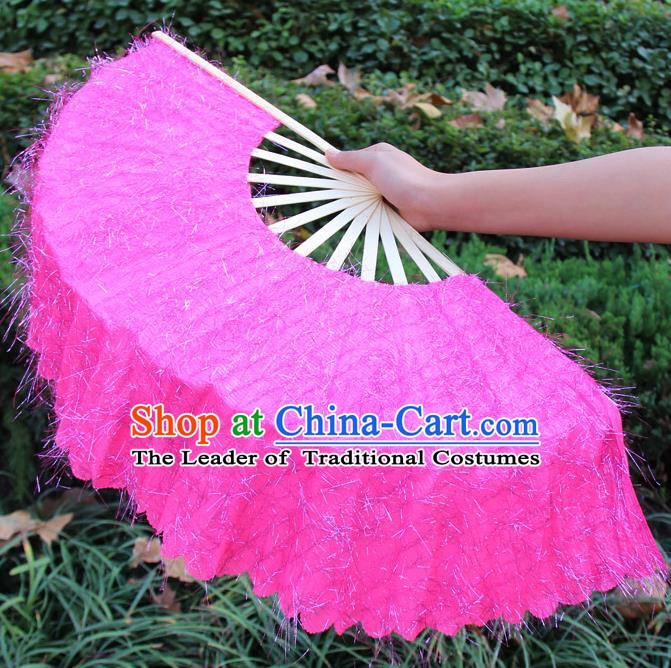Chinese Handmade Folk Dance Pink Folding Fans Yangko Dance Classical Dance Fans for Women