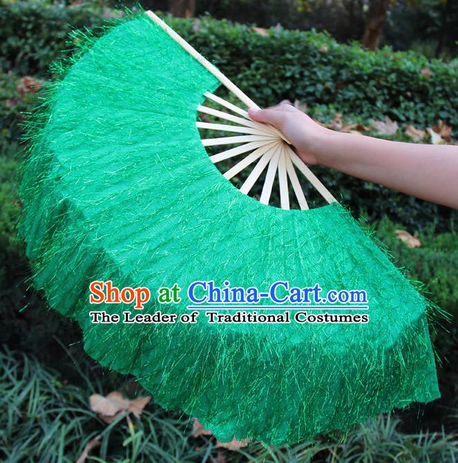 Chinese Handmade Folk Dance Green Folding Fans Yangko Dance Classical Dance Fans for Women