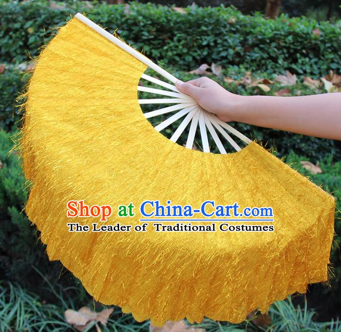 Chinese Handmade Folk Dance Yellow Folding Fans Yangko Dance Classical Dance Fans for Women