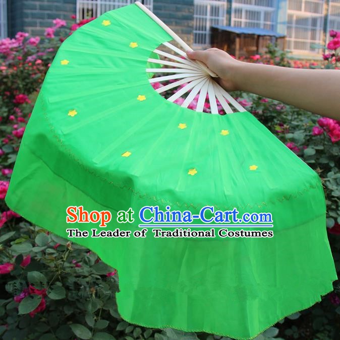 Chinese Handmade Folk Dance Green Silk Folding Fans Yangko Dance Classical Dance Fans for Women