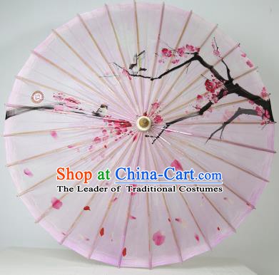 Chinese Handmade Paper Umbrella Folk Dance Printing Plum Blossom Pink Oil-paper Umbrella Yangko Umbrella