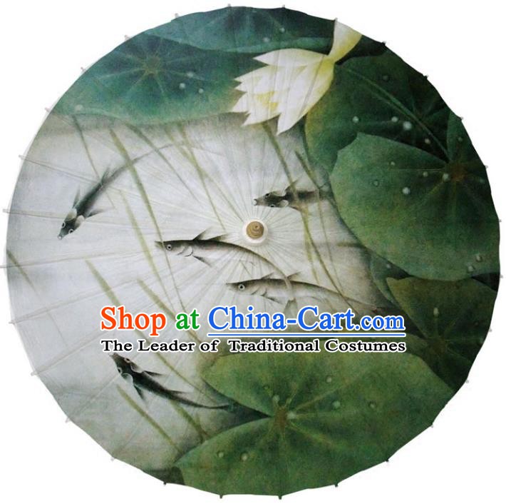 Chinese Traditional Artware Paper Umbrella Classical Dance Umbrella Printing Fish Lotus Oil-paper Umbrella Handmade Umbrella