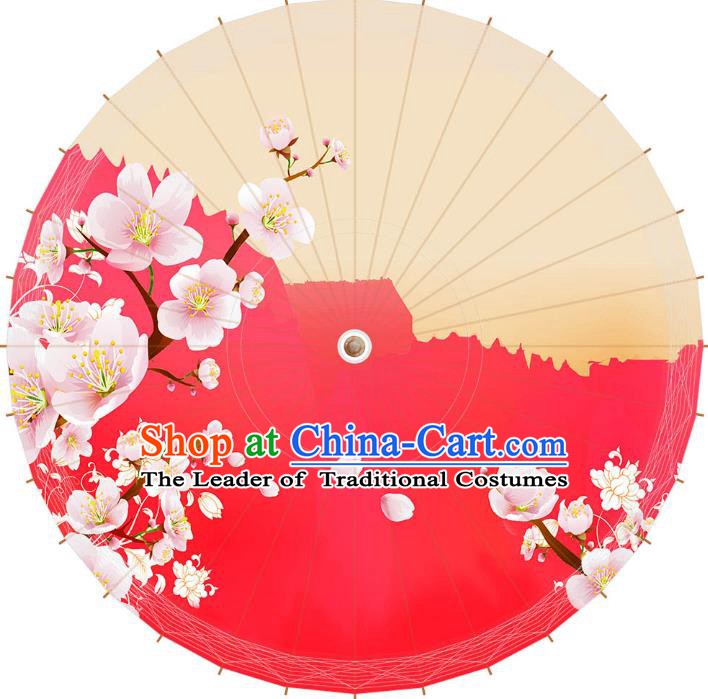 Chinese Traditional Artware Wedding Paper Umbrella Printing Peach Blossom Oil-paper Umbrella Handmade Umbrella